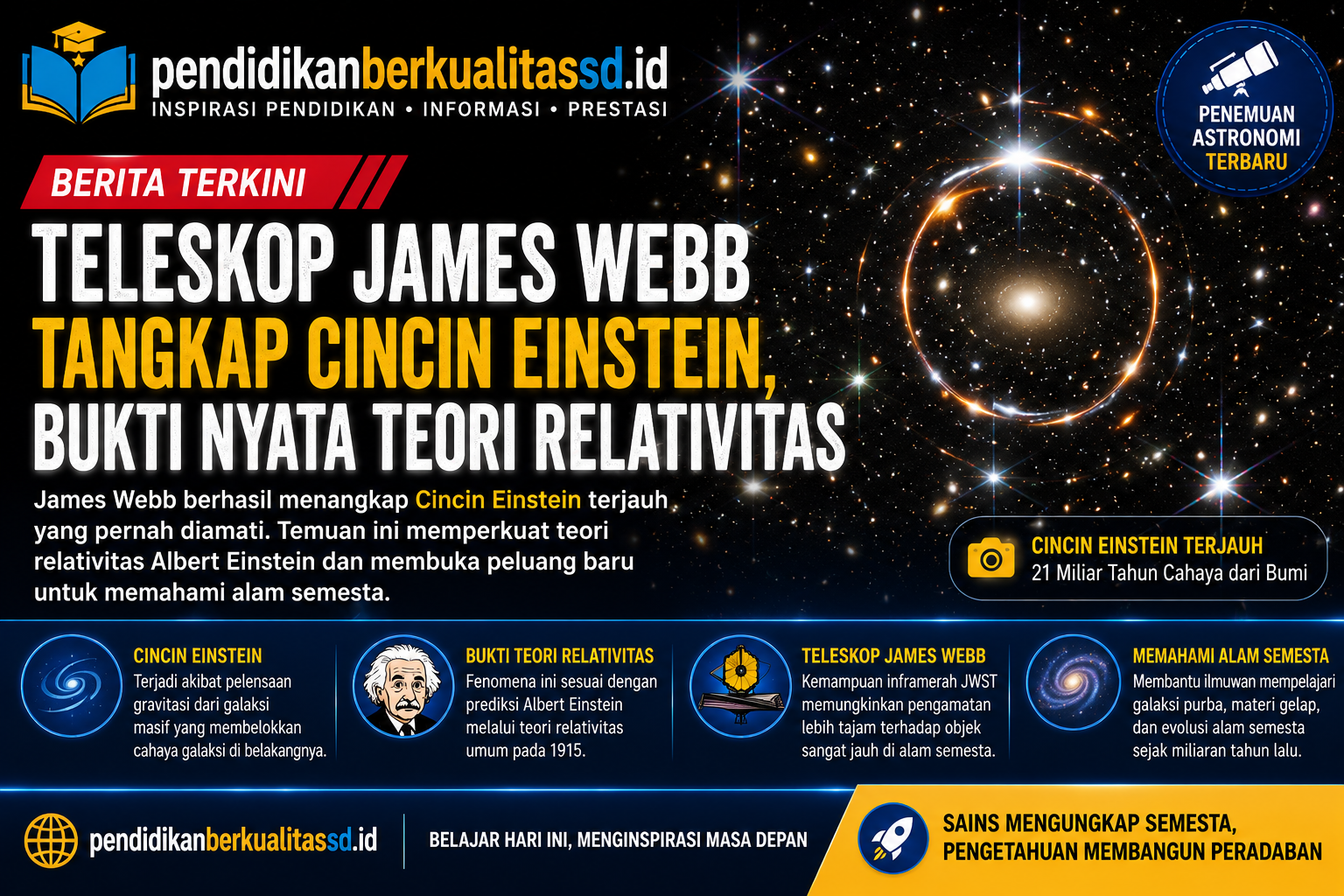 James Webb Rekam Cincin Einstein Terjauh, Fenomena Langka Perkuat Teori Relativitas Einstein